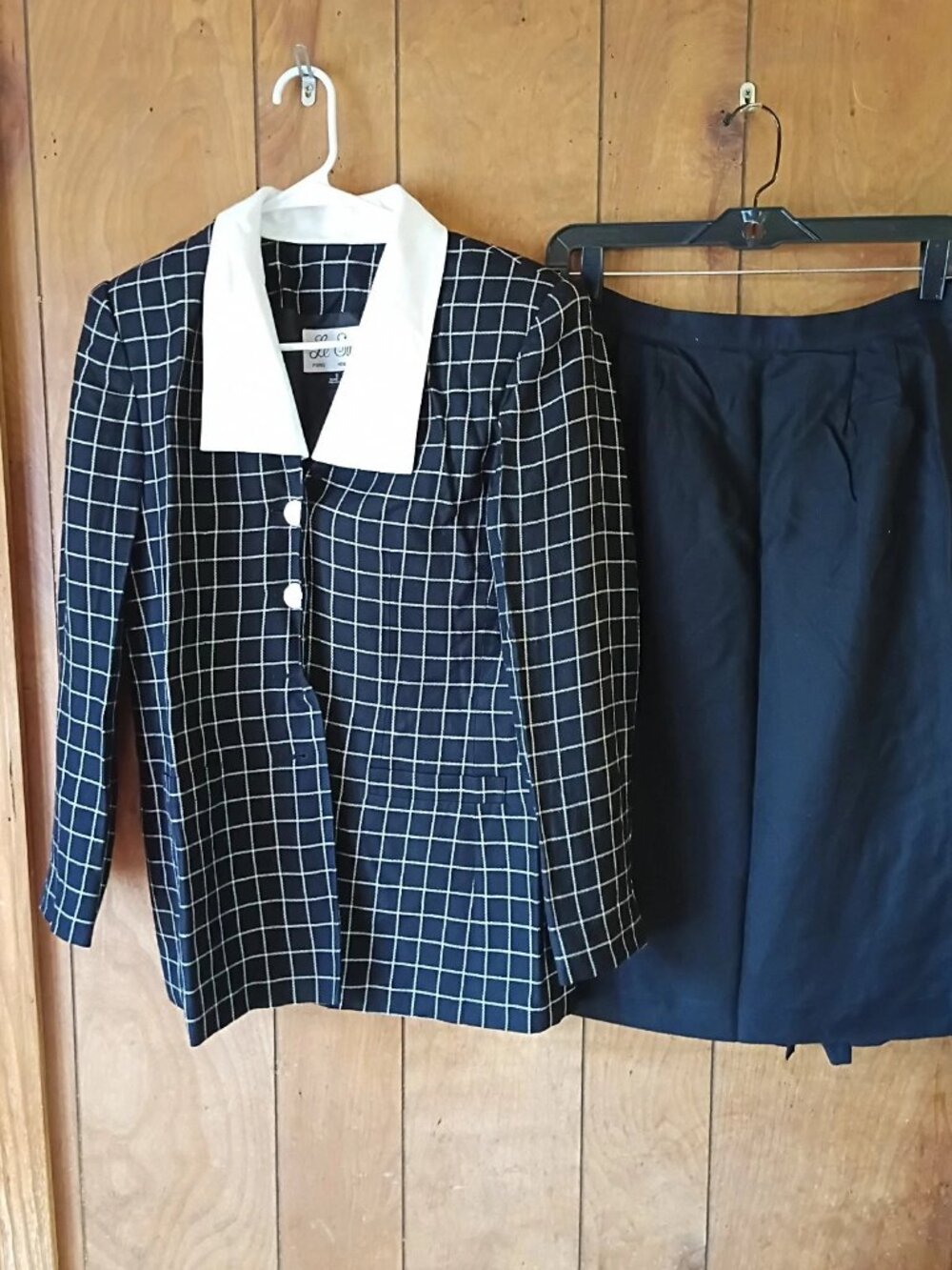 Le Suit Womens Skirt Suit Size 8 Black White Windowpane Check Blazer Career